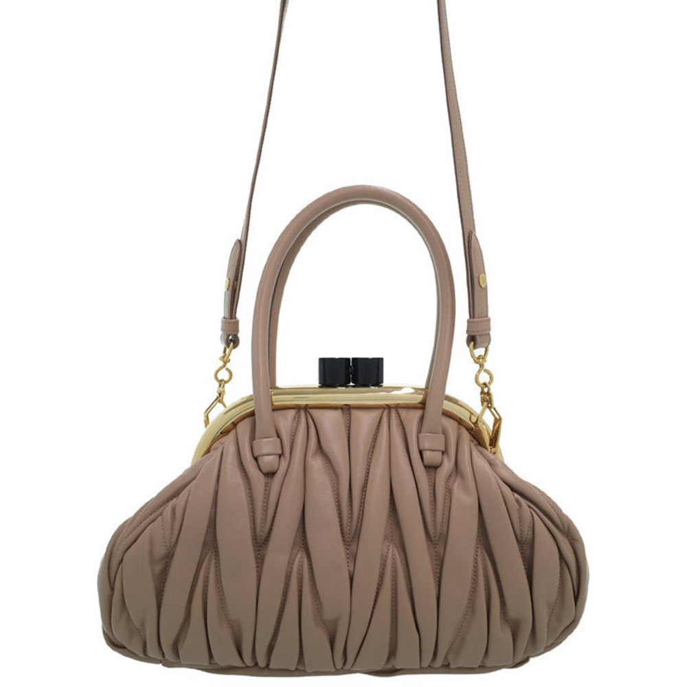Miu Miu Matelasse Miu Bell Nappa Handbag Cammeo